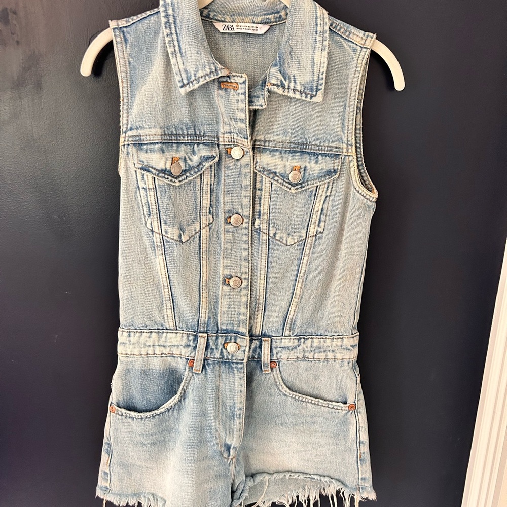 Zara Light Blue Denim Vest Romper